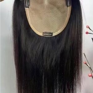 New! 100% human hair 21” Women’s head wig Sleek Black Hair Topper